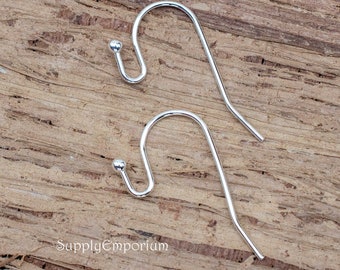 1239R-F Sterling Silver Ball End Fishhook Earwires, 4 Pieces (2 Pairs)