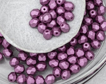 Czech Glass 6mm Fire Polish Round Beads, Faceted Round, Alabaster Lilac Metallic 6mm Firepolish Round Beads, 3007R  (30)