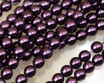 Round Beads, Czech Glass Beads, Druk Beads, 6mm, Smooth Round Bead, Eggplant Pearl Druk, 50 Beads, 5198R
