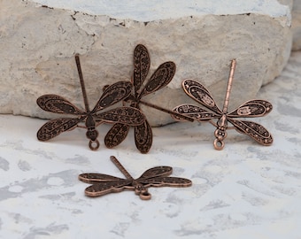 Dragonfly Charm, Brass Charms, Top Loop Charm, 21x25mm Oxidized Brass, Antique Copper or Antique Silver Dragonfly Charms (4)