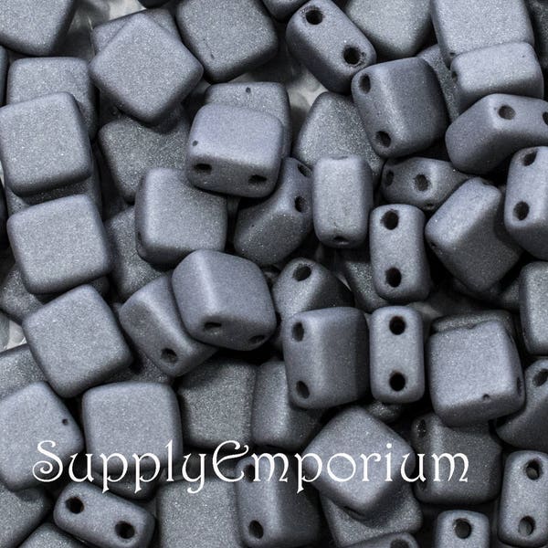 4176 (30)   - - 5mm Concrete Gray CzechMates Two Hole Tile MINI Glass Beads - Concrete Gray