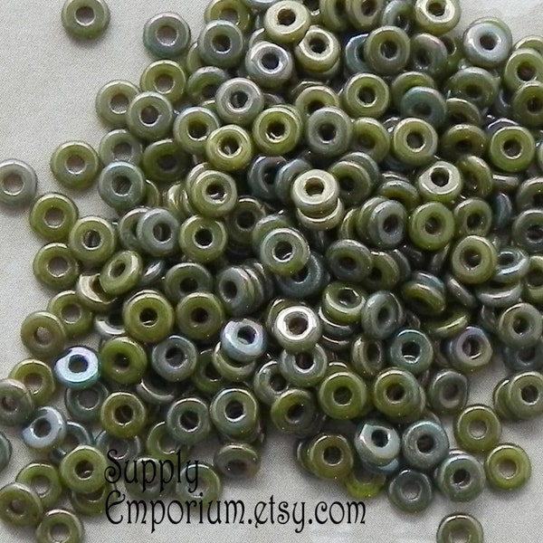 1931 (5g)   - Oxidized Bronze Chartreuse Ring Beads - 3.8mm Oxidized Bronze Chartreuse Czech Glass O Bead - Circle Beads