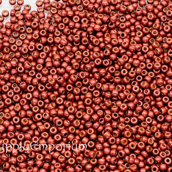 Seed Beads, 11/0 PermaFinish Galvanized Matte Burgundy Frost Toho Seed Bead - 10 Grams - 11-PF564F Toho 11/0 Seed Beads aka Brick Red, 5433R