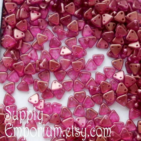 2613  - Halo Madder Rose 6mm CzechMates Two Hole Triangle Beads - 10 grams - Halo Madder Rose Triangle Beads - 2 Hole Rose Triangle Beads