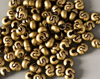 F 1312 - 4mm Antique Brass Plated Crimp Covers - 4mm Crimp Bead Cover - 4mm Antique Brass Crimp Cover 36 pieces