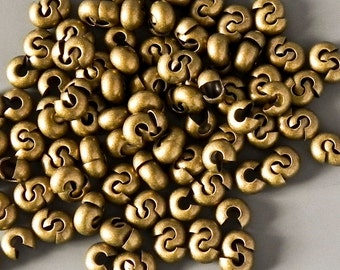 Textured Brass Gold Plated 4mm Crimp Covers - 20 Pieces