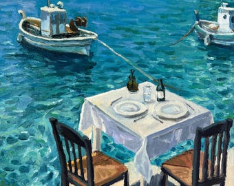 Amoudi Bay, Santorini - Original Oil Painting on Canvas