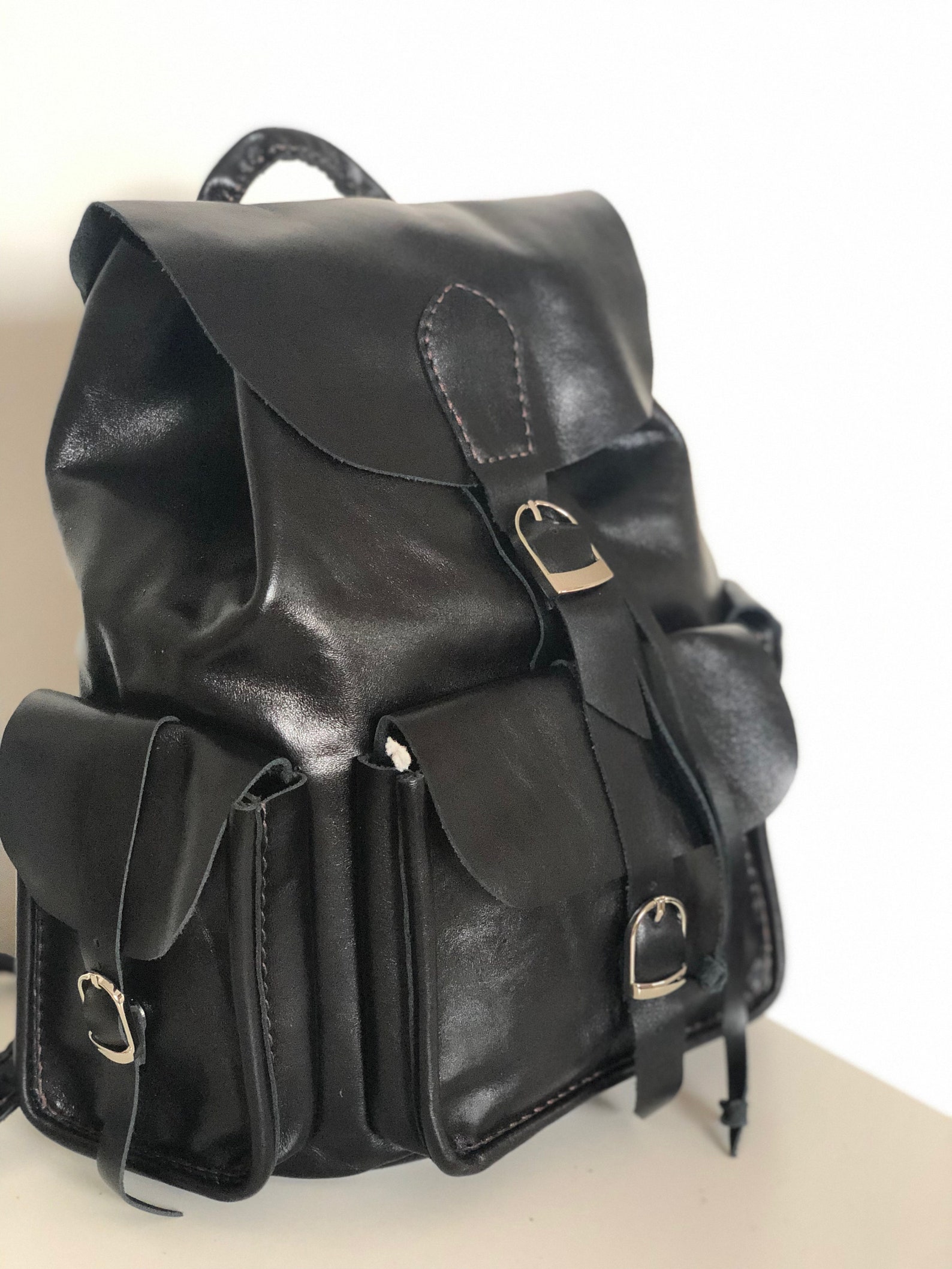 Mymate Mini Handstitched Leather Backpack Purse With Three Etsy