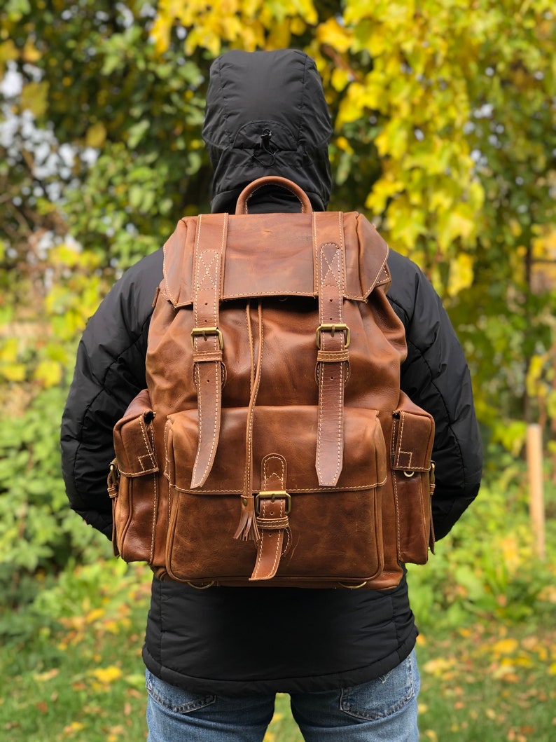 Extra Large Innovative Leather Hiking Backpack Travel Etsy