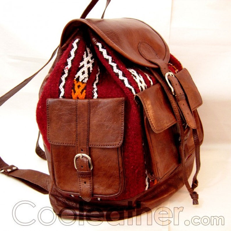 Mymate6 Genuine Leather Backpack With Burgundy Accent Etsy