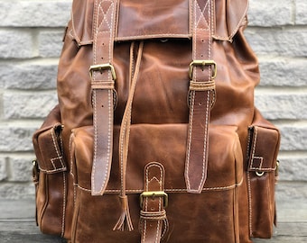 Extra Large Innovative Leather Hiking Backpack, Travel   Knapsack
