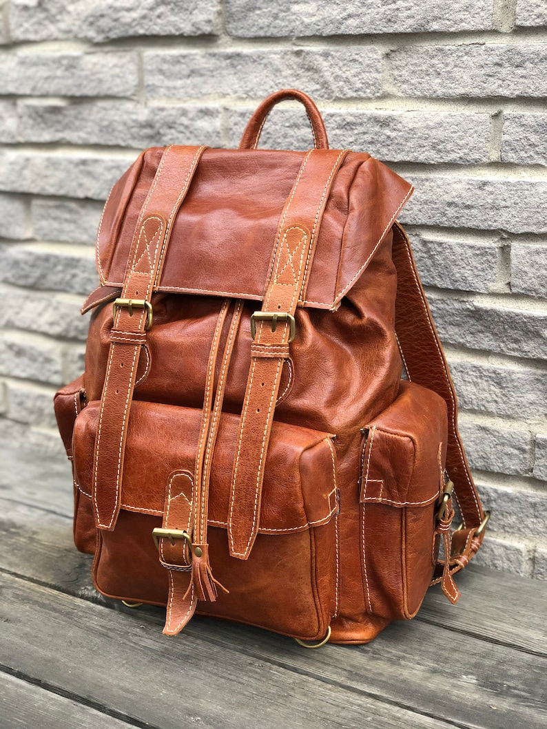 Extra Large Innovative Leather Hiking Backpack Travel Etsy