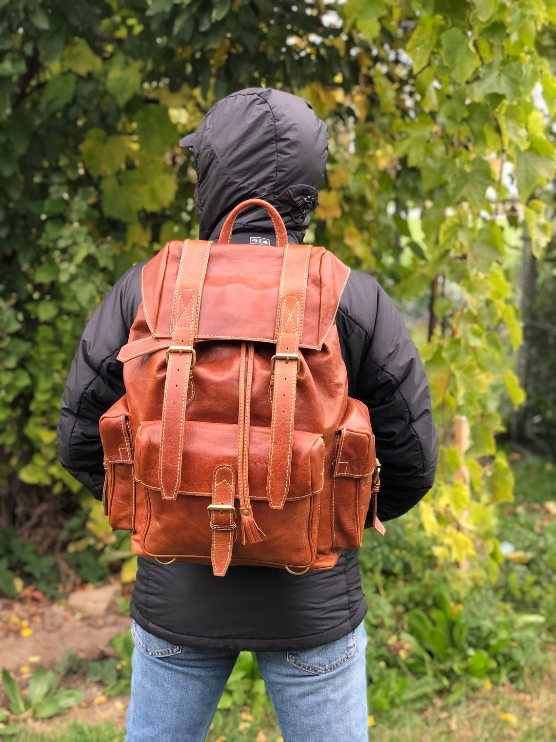 Extra Large Innovative Leather Hiking Backpack Travel Etsy