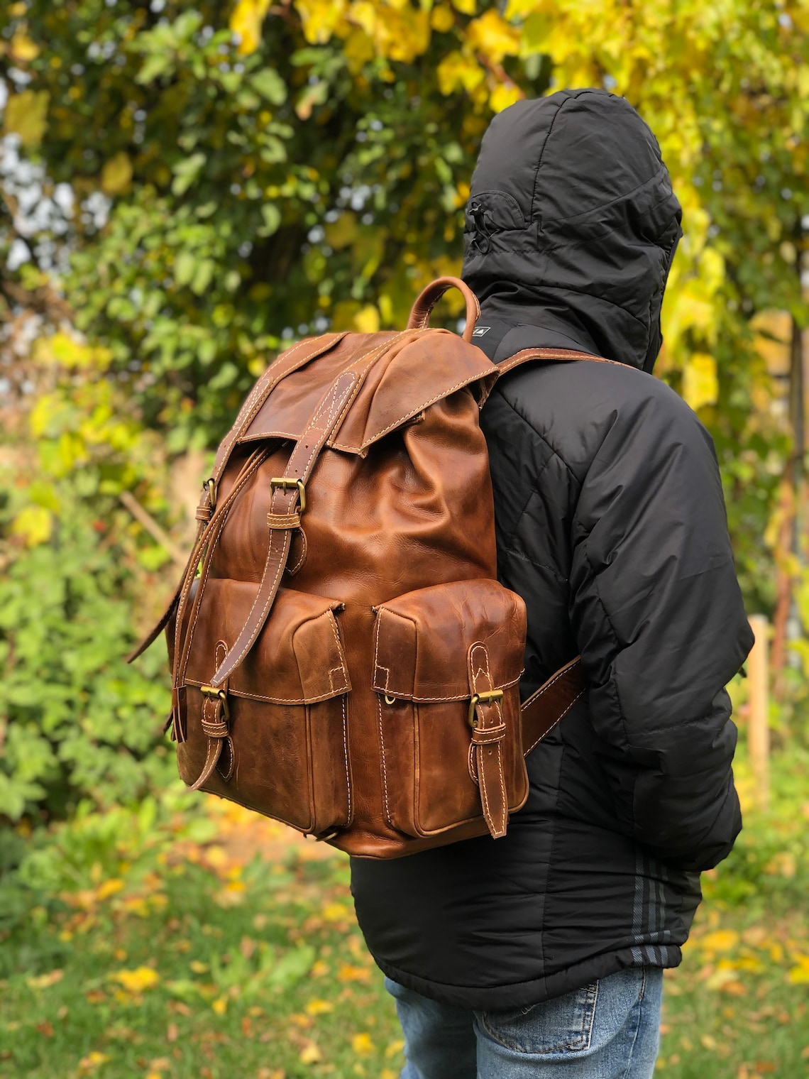 Extra Large Innovative Leather Hiking Backpack Travel Etsy