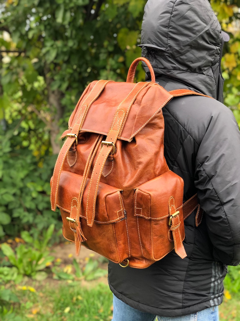 Extra Large Innovative Leather Hiking Backpack Travel Etsy