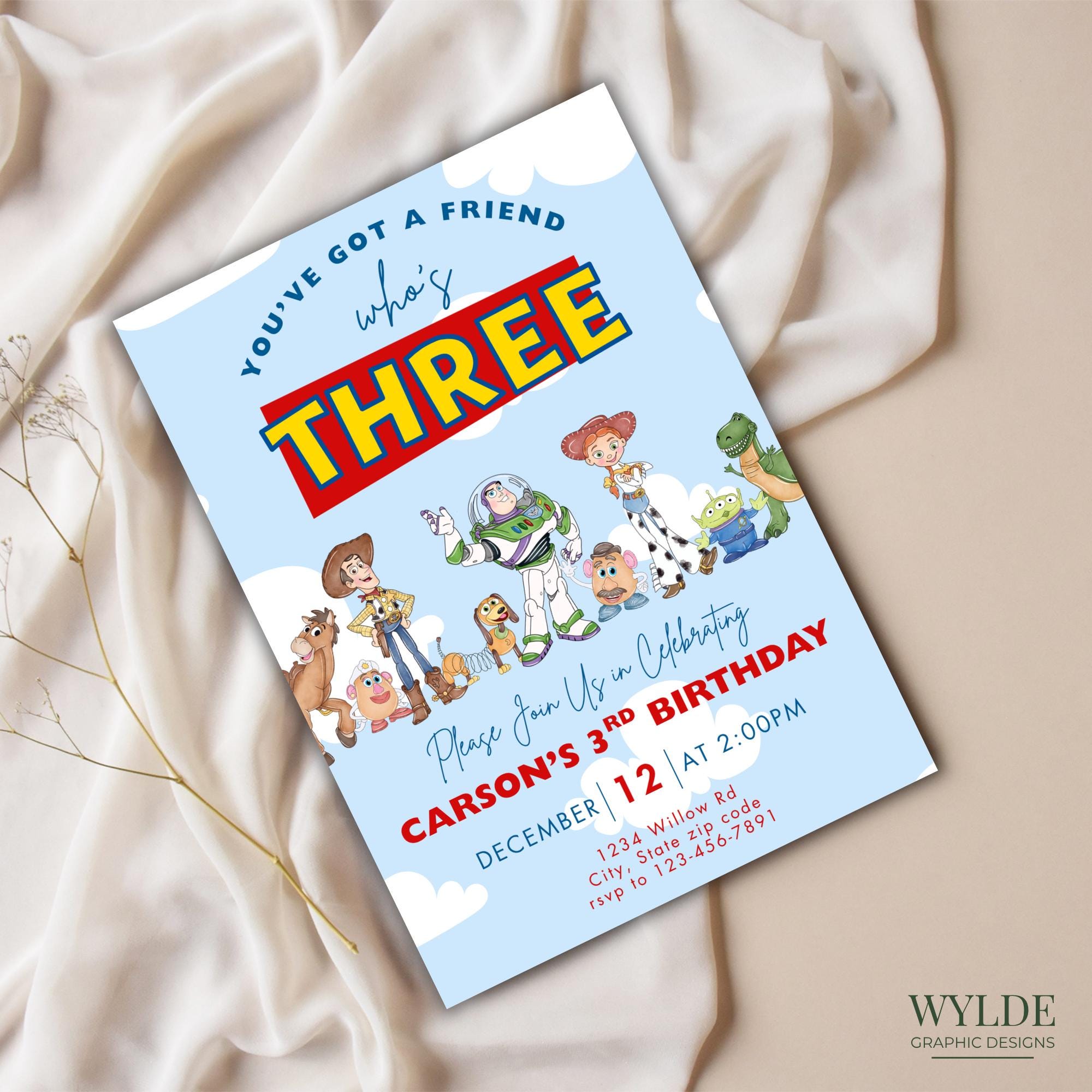 You've Got a Friend Who's Three Birthday Invitation | Editable Canva Template | Toy-Inspired Party | Instant Download