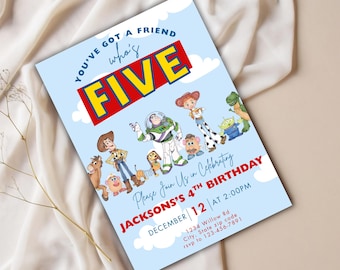 You&#39;ve Got a Friend Who&#39;s FIVE Birthday Invitation | Editable Canva Template | Toy-Inspired Party | Instant Download
