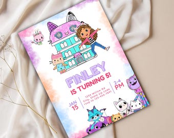 Gabby&#39;s Dollhouse Birthday Invitation: Editable Canva Template (Digital Download 5x7&quot; PDF)