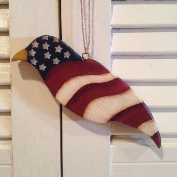 Primitive American Flag Crow Cupboard or Peg Rack Hanger, Americana Decor, Folk Art Decor, Rustic Decor