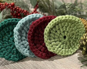 Set of 4 "Classy Christmas" Dish Scrubbies. Crochet Nylon Dish Scrubber.
