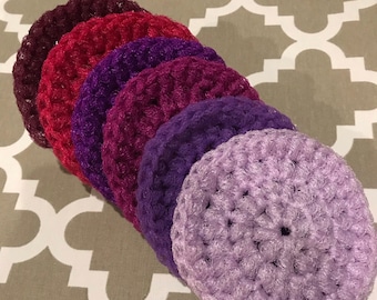 Crochet Nylon Dish Scrubbies - Purple Berry Mix, Set of 6