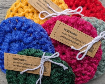 Crochet Nylon Net Dish Scrubbies - Set of 6. Colorful Kitchen Scrubbers