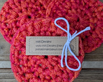 SET of 3 Dish Scrubbies. Red and Orange swirls, as pictured.