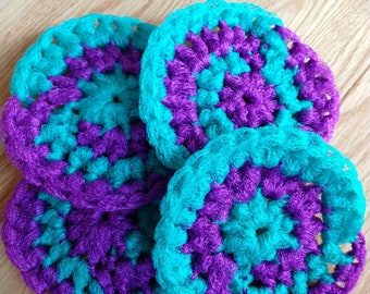 Introducing... Spirals! Dish Scrubbies with a twist! SET OF 4 Crochet Nylon Dish Scrubber. Purple-Teal.