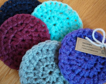 Crochet Nylon Net Dish Scrubbies: Set of 5 Classic Colors