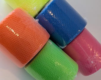 Neon Pack! Set of 5 Nylon Net Spools: 3" x 40 Yards. Peacock, Neon, Citrus, Shrimp, American Beauty Pink.