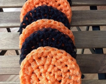 Halloween Crochet Dish Scrubbies, Orange & Black, Set of 6