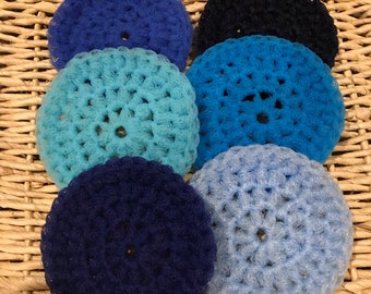 Dish Scrubbies. SET OF 6 - shades of blue! Crochet Nylon Dish Scrubber. Great housewarming or wedding shower gift.