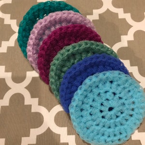 Dish Scrubbies. SET OF 6 - Variety of colors! Crochet Nylon Dish Scrubber. One each of: teal, aqua, lavendar, sage, blue, and berry.