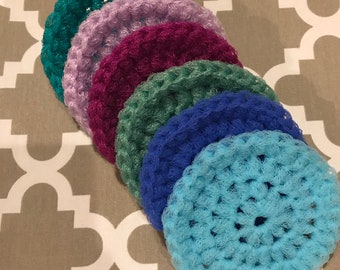 Dish Scrubbies. SET OF 6 - Variety of colors! Crochet Nylon Dish Scrubber. One each of: teal, aqua, lavendar, sage, blue, and berry.