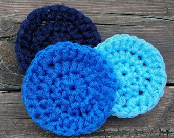 Dish Scrubbies. "The Blues" SET OF 3. Crochet Nylon Dish Scrubber.