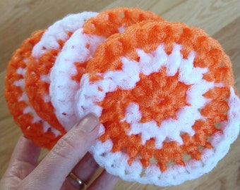 Orange Creamsicle Crochet Dish Scrubbies - Set of 4 Spiraled Nylon Scrubbers
