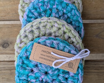 SET of 4 Dish Scrubbies. 2 Teal/Lavender and 2 Olive/Lavender, as pictured.