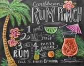 Recipe Art - Chalk Art - Kitchen Wall Decor - Summer Print - Tropical Art - Chalkboard Art - Illustrated Print