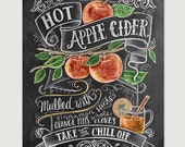 Fall Art - Fall Decor - Apple Decor - Apple Art - Fall Apple Cider Print - Autumn Decor - Thanksgiving Decor- Chalkboard Art - Hand Drawn