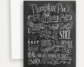 Fall Card - Pumpkin Pie Recipe Card - Pumpkin Art - Fall Greeting - Pumpkin - Thanksgiving Card - Chalkboard Art - Thanksgiving Greeting
