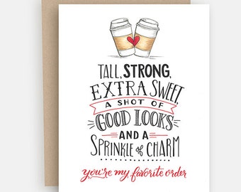 Valentine Card Him - Love Card - Card for Husband- Coffee Lover Valentine - Coffee Love Card - Valentine for Coffee Lover - Hand Lettering