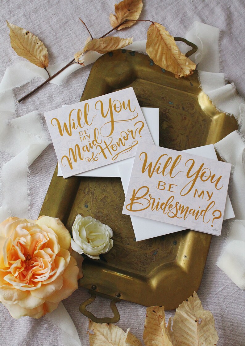 Wedding Party Note card A2 Note Card Wedding Floral Wedding Hand-Lettered Single Will You Be My Maid of Honor