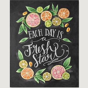 Kitchen Chalkboard Art - Chalk Art - Kitchen Art - Chalkboard Art - Fresh Start- Motivational Print - Kitchen Print - Hand Lettered Art