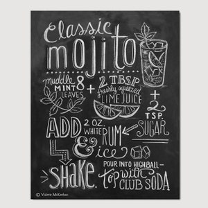 Typography Print - Mojito Recipe - Cocktail Recipe - Kitchen Art - Chalkboard Art - Hand Lettering