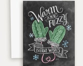 Winter Card - Chalkboard Christmas Card - Unique Holiday Card - Holiday Wishes - Mint and Pink
