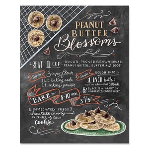 Peanut Butter Blossoms Recipe Print - Baking Wall Art - Cookie Recipe Art - Peanut Butter Cookies - Baking Print - Kitchen Decor