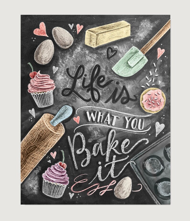 Kitchen Decor - Kitchen Chalkboard Art - Gift for the Baker - Baking Art - Kitchen Art - Illustration Print - For the Bakery - Bakery Art 