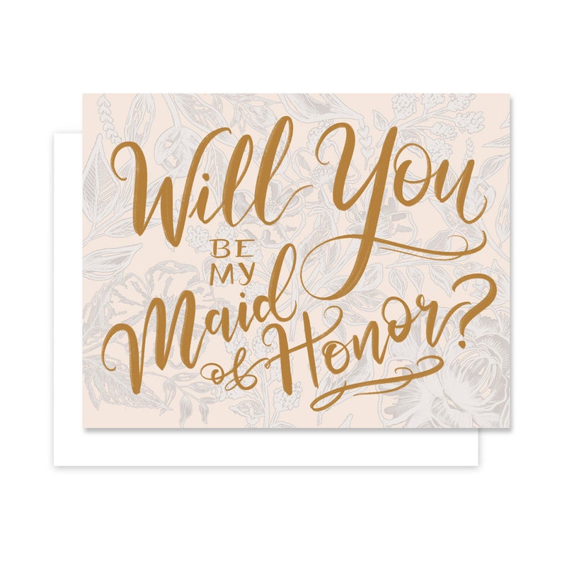Wedding Party Note card A2 Note Card Wedding Floral Wedding Hand-Lettered Single Will You Be My Maid of Honor