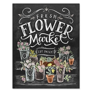 Fresh Flower Market - Print - Spring Decor - Flower Decor - Hand-Lettering - Spring Wall Art - Floral Art - Farmer's Market