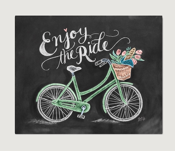 Bicycle Art - Bicycle Print - Chalk Art - Enjoy the Ride - Spring Decor -  Bicycle Illustration - Chalkboard Print - Hipster Decor